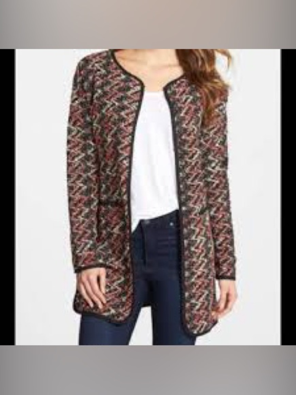 NWT. Sanctuary (an Anthropologie brand), L, Zigzag Bouclé Coatigan, Black Trim